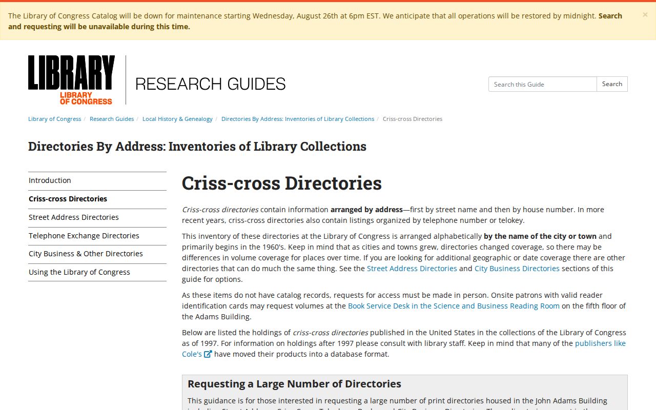 Library of Congress criss-cross directory guide
