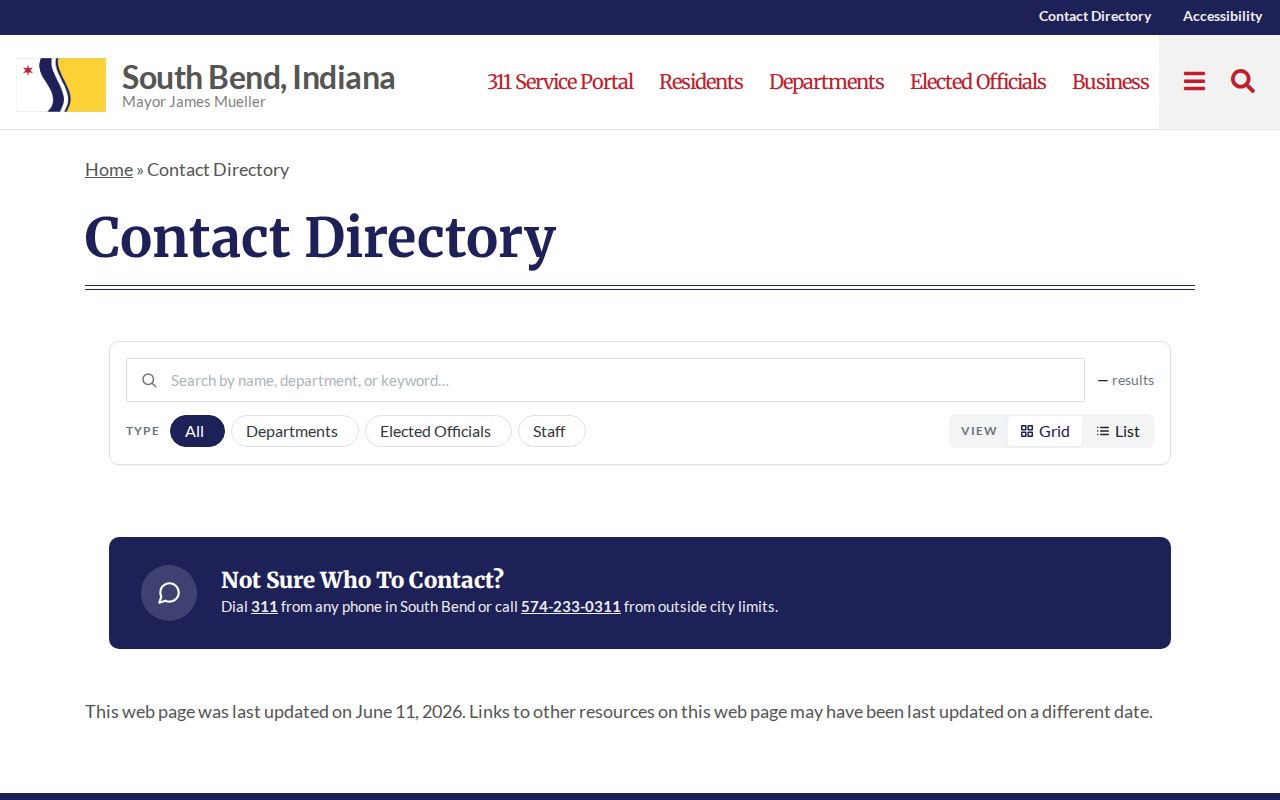 South Bend residents directory staff and elected official search