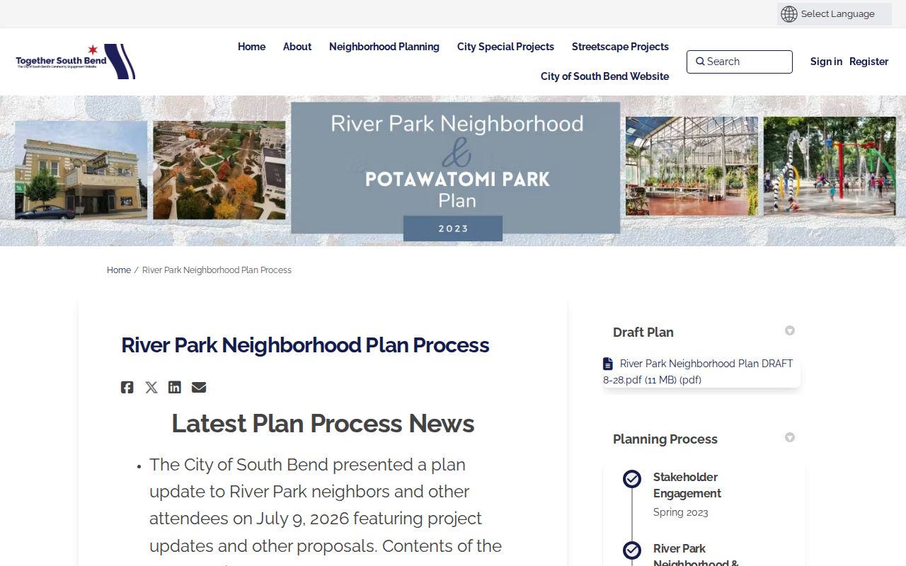 River Park neighborhood planning map showing South Bend community geography