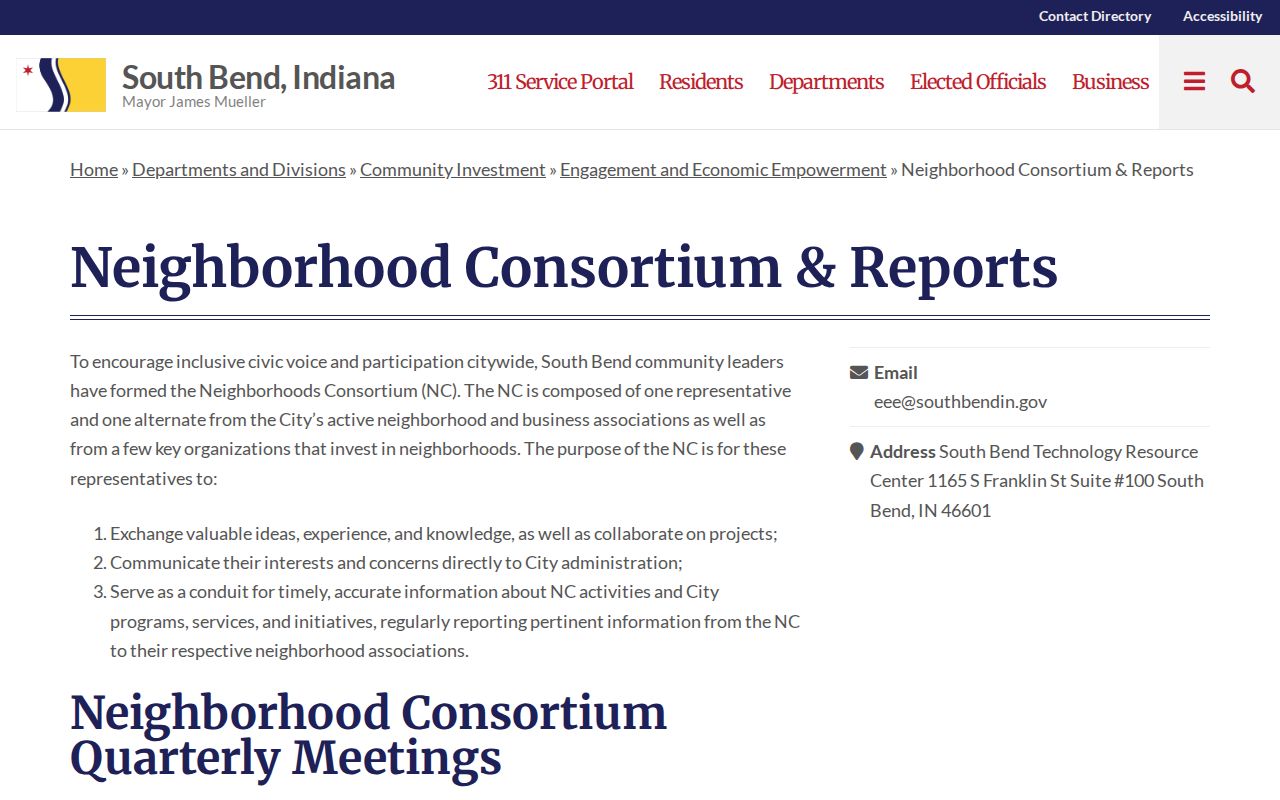 South Bend Neighborhoods Consortium page for neighborhood representatives and civic participation