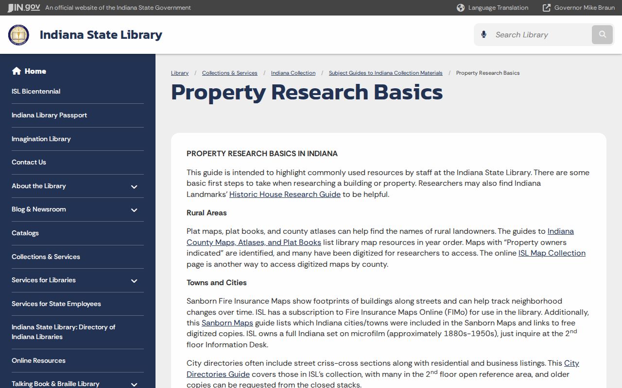 Indiana State Library property research guide for tracing a South Bend address backward