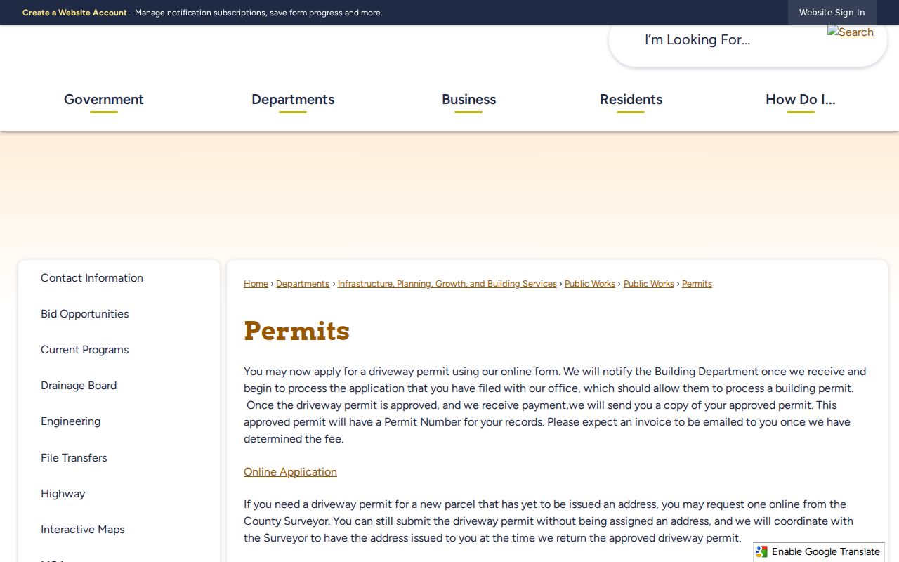 St. Joseph County building permit page used to research South Bend-area street addresses