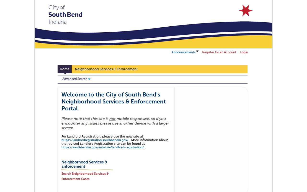 South Bend Accela permit and code case screen for an address-based records query